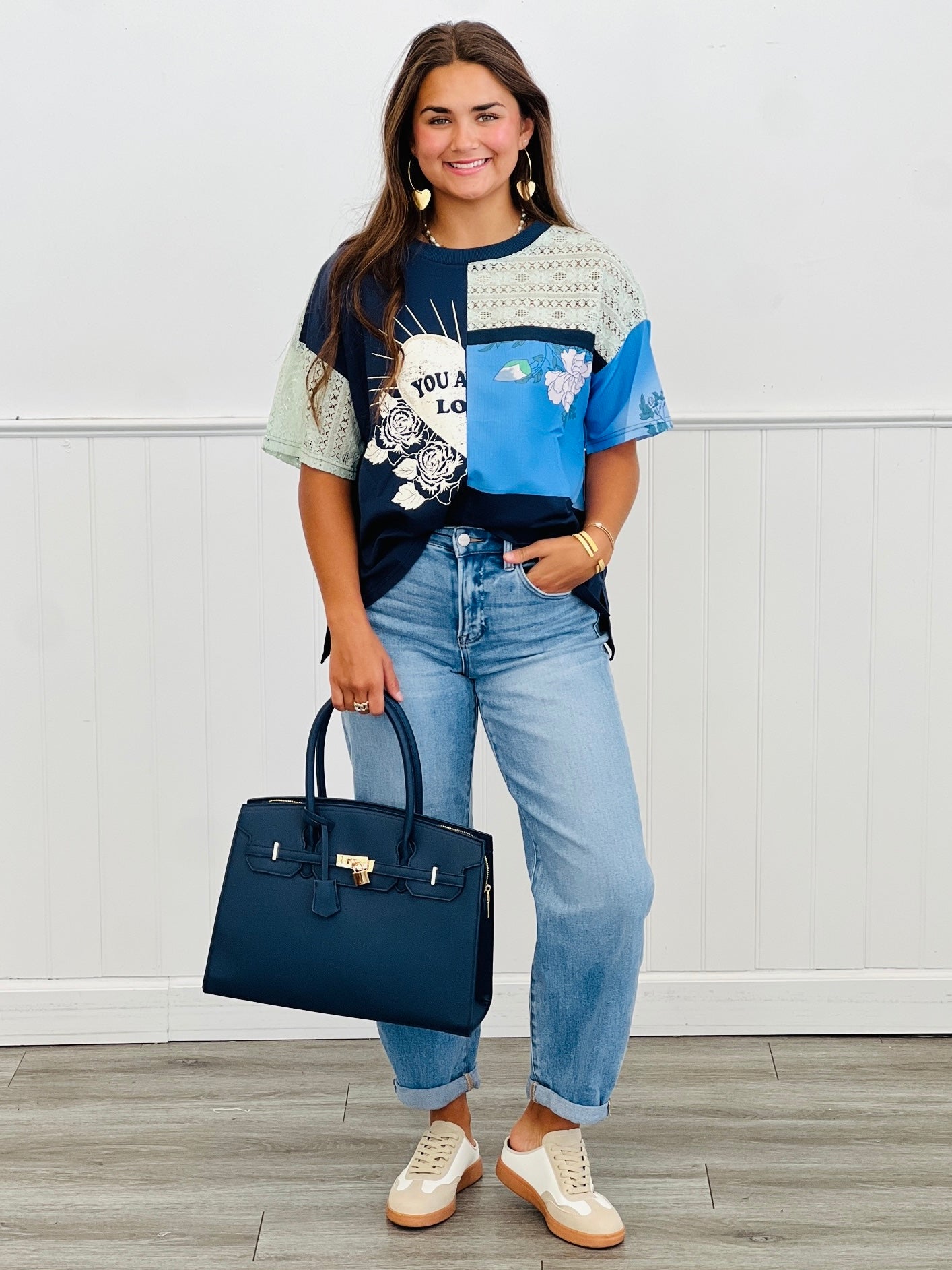 Navy Multi Patchwork Top (Reg & Plus)