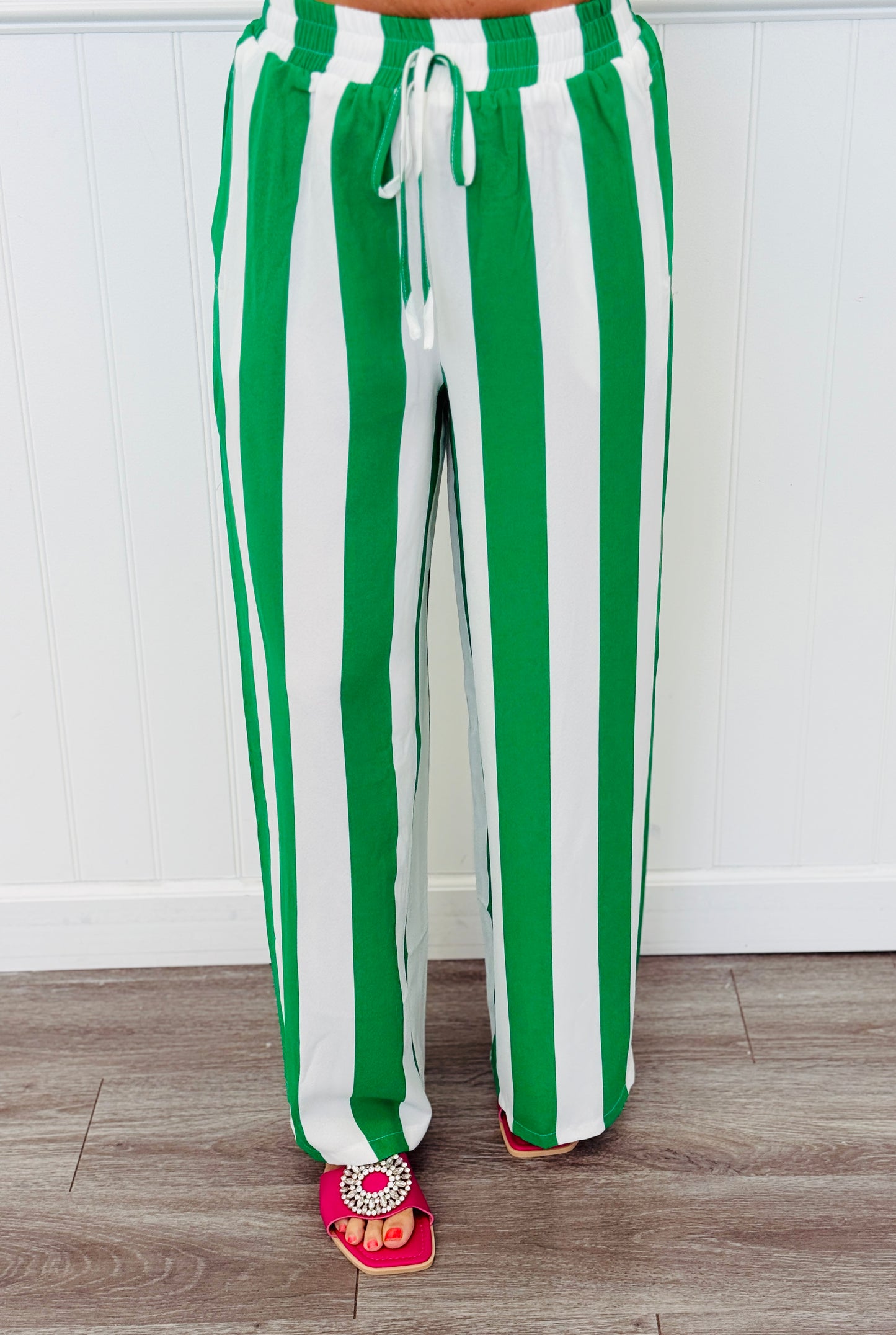 Green/White Stripe Top & Pants Set (Reg & Plus)