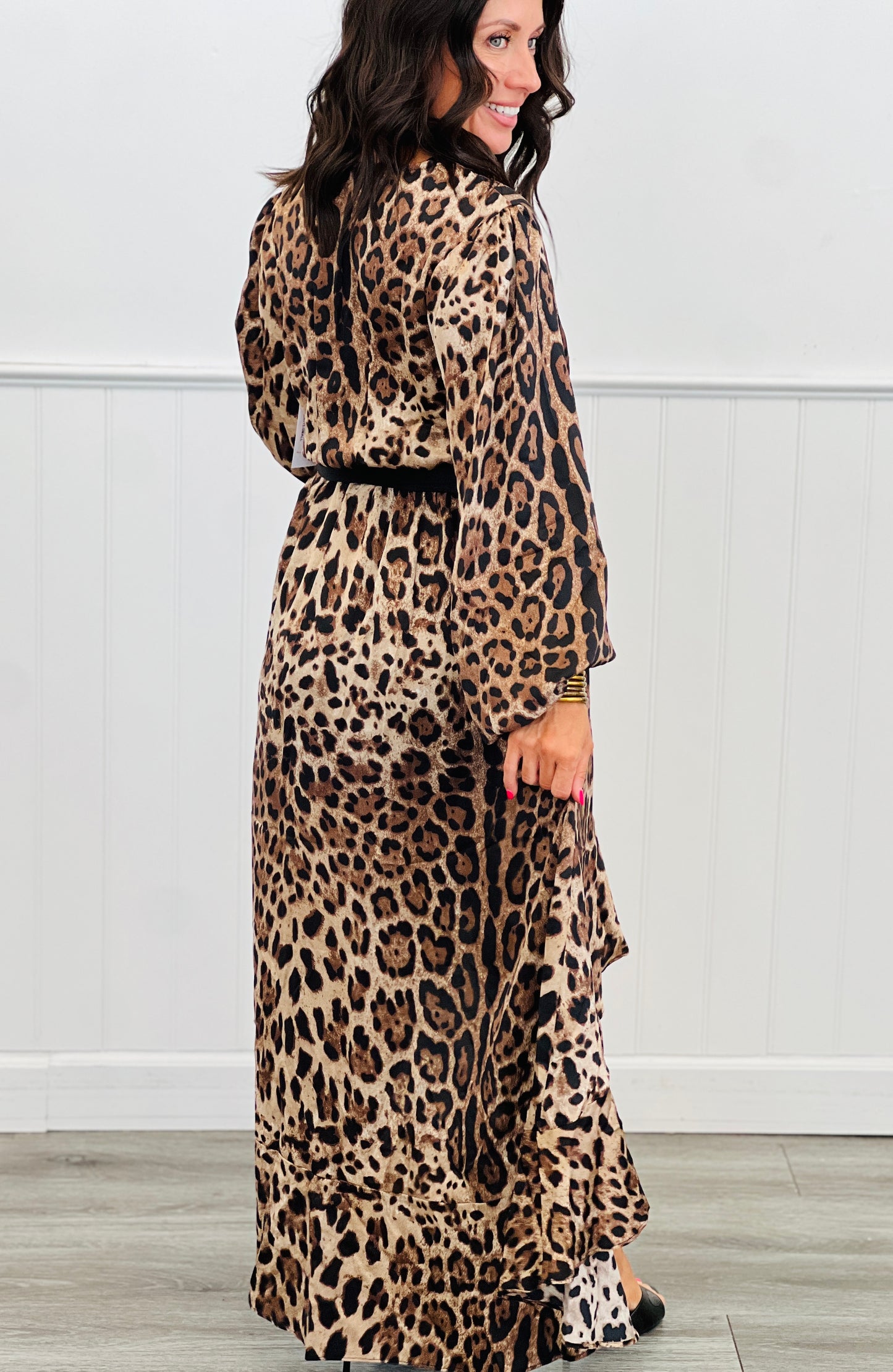 Leopard High Low Wrap Midi Dress (Reg & Plus)