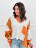 POL Ivory/Orange Color Block Balloon Sleeve Top (Reg.)