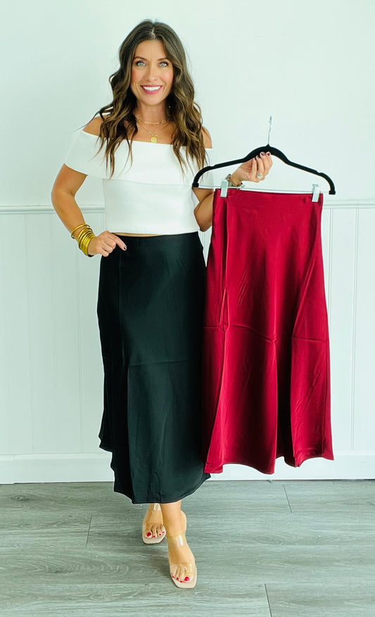 Satin Bias Cut Midi Skirt (Reg)-2 Colors