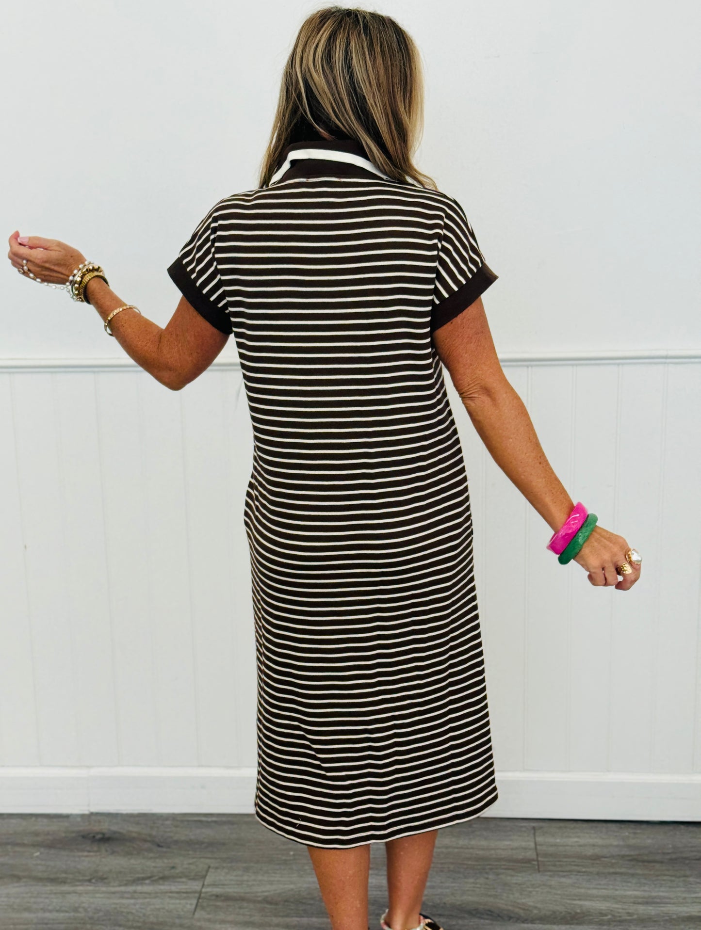 Brown Striped Collared Midi Dress (Reg.)