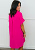 Hot Pink Short Sleeve Shirt Dress (Reg & Plus)