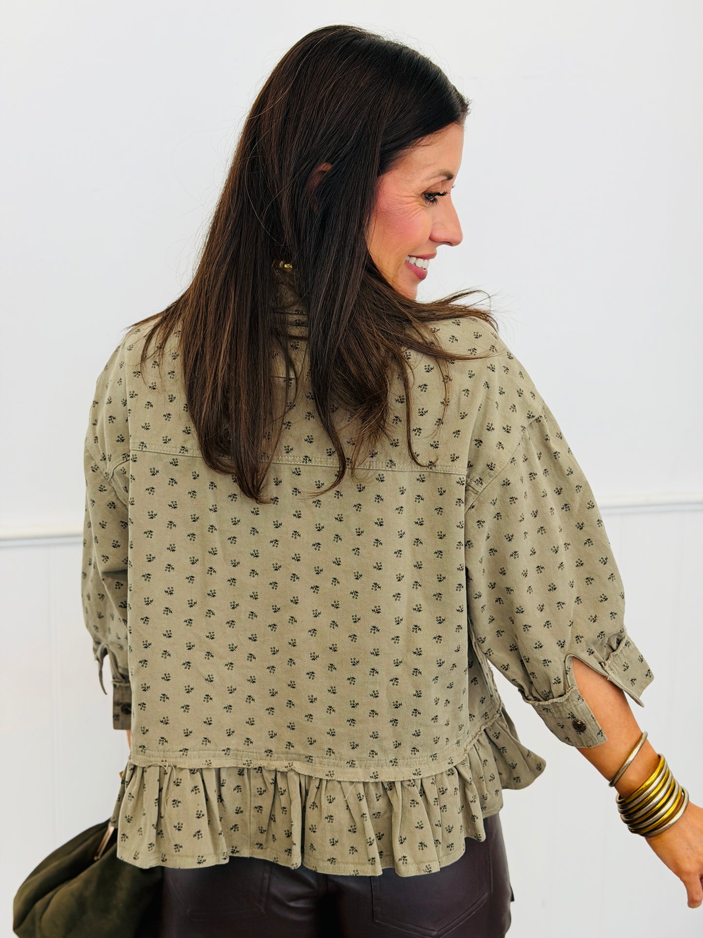 Green Printed Button Up Shirt (Reg. and Plus)