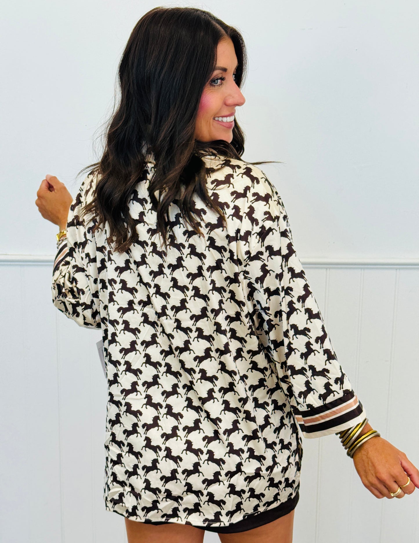 Horse Print Contrast Stripe Shirt (Reg.) - 3 Colors