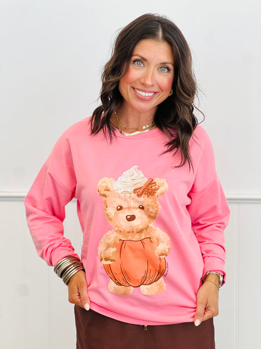 Pink Teddy Pumpkin Spice Sweatshirt (Reg. and Plus)