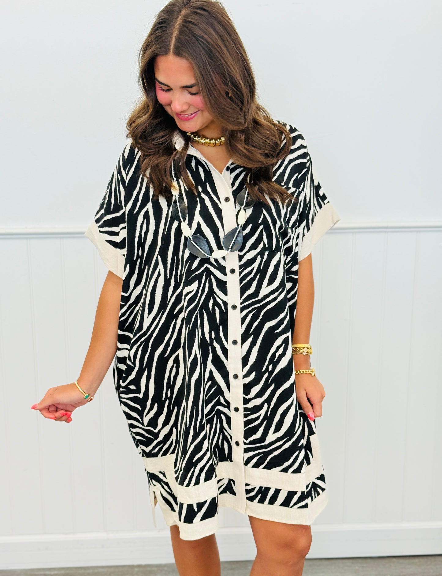 Zebra Print Button-Up Midi Dress (Reg. and Plus)