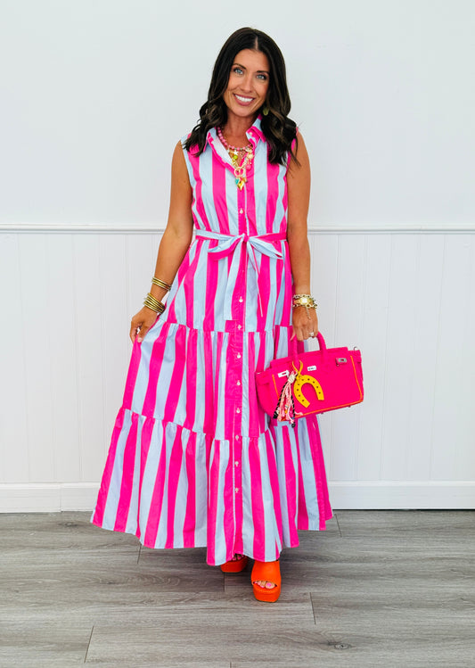 Light Blue/Pink Striped Maxi Dress (Reg.)