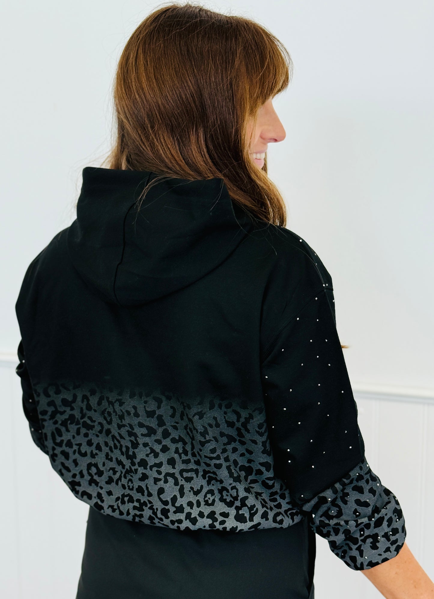 Black Ombre Leopard Pullover Hoodie Top (Reg & Plus)