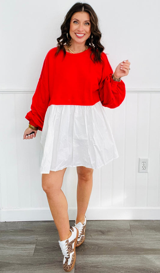 Red/White Color-Block Mini Dress (Reg.)