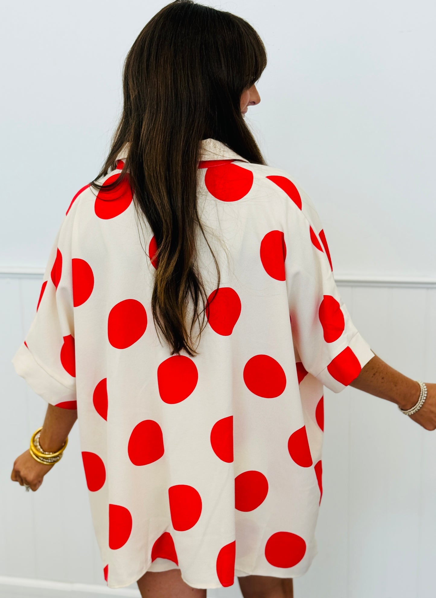 Ecru/Red Big Dots Shirt & Shorts Set (Reg & Plus)