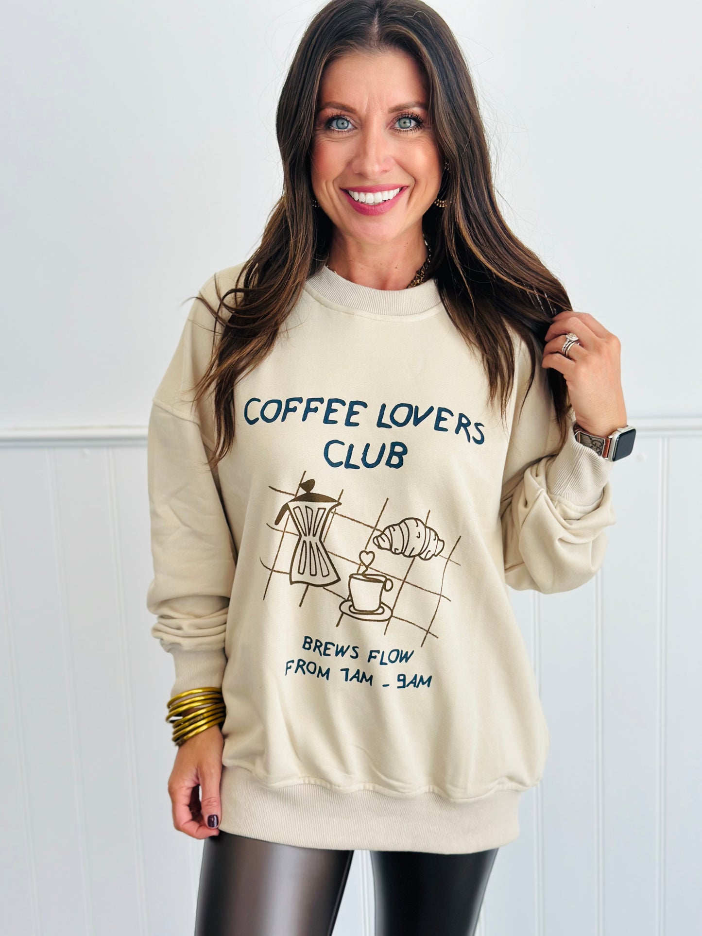 Taupe Coffee Lovers Club Sweatshirt (Reg. & Plus)