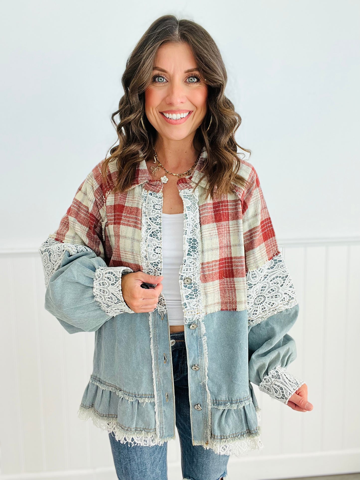 POL Plaid Solid Long Sleeve Top (Reg.)- 2 Colors