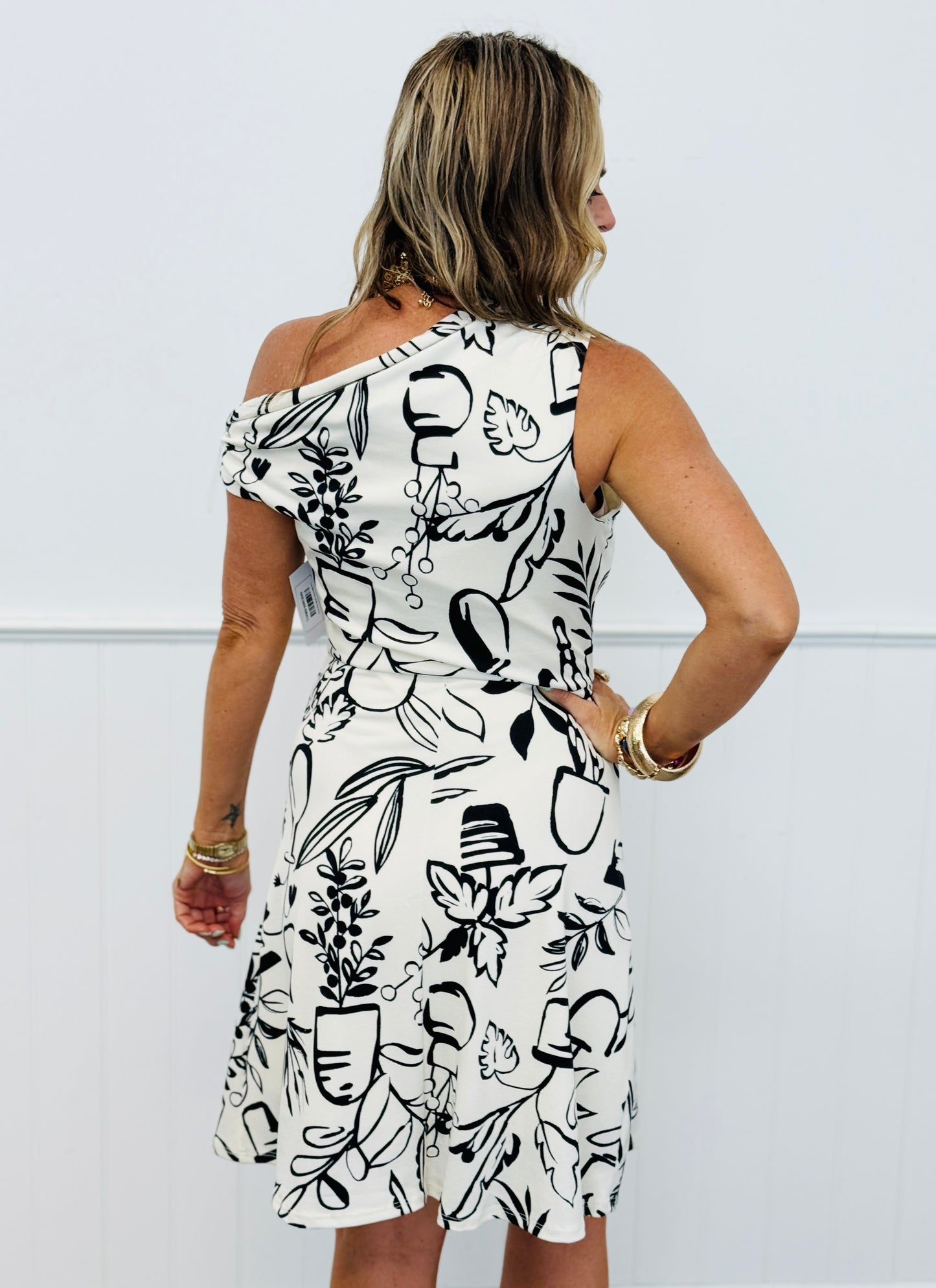 Cream/Black Plant Life Mini Dress (Reg.)
