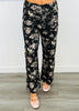 Black Floral Print Wide Leg Crop Pants (Reg & Plus)