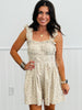 Beige Floral Print Washed Denim Romper (Reg)
