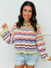 POL Pink Multi Scallop Stripe Sweater Top (One Size)