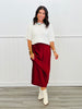 Burgundy Satin Side Zipper Midi Skirt (Reg & Plus)