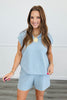 Light Blue Textured Scalloped Cuff Top (Reg & Plus)