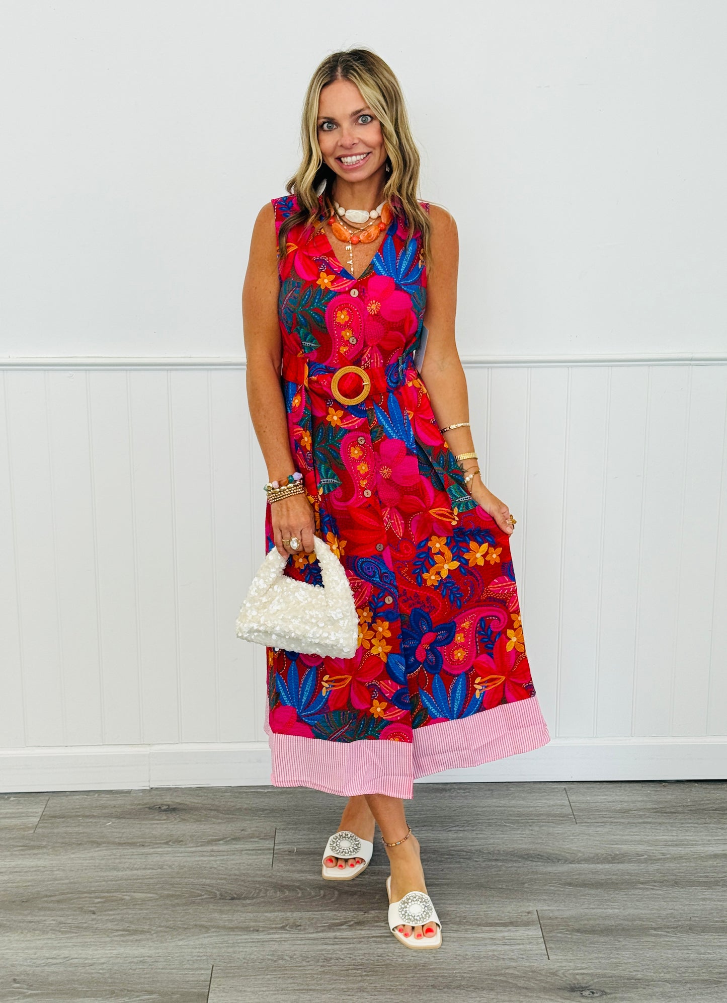 Red Tropical Floral Midi Dress (Reg & Plus)