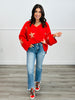 POL Apple Red Stars Abound Chenille Sweater Top (Reg)