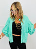 Mint Contrast Sweater Knit Snap Button Cardigan (Reg. and Plus)