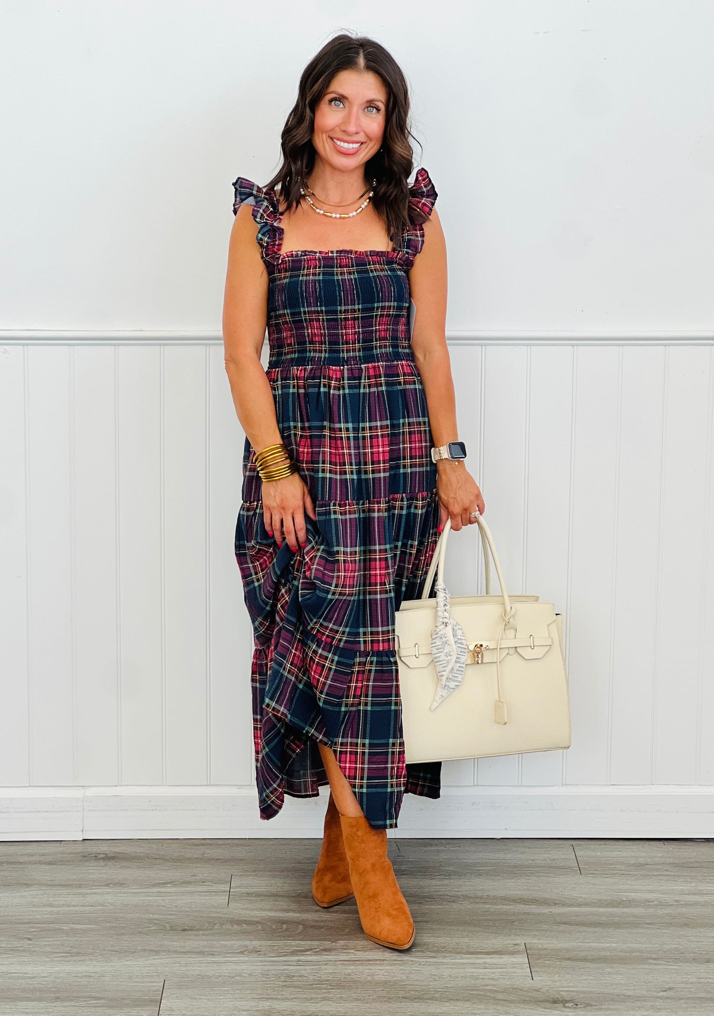 Navy Multi Plaid Midi Dress (Reg.)