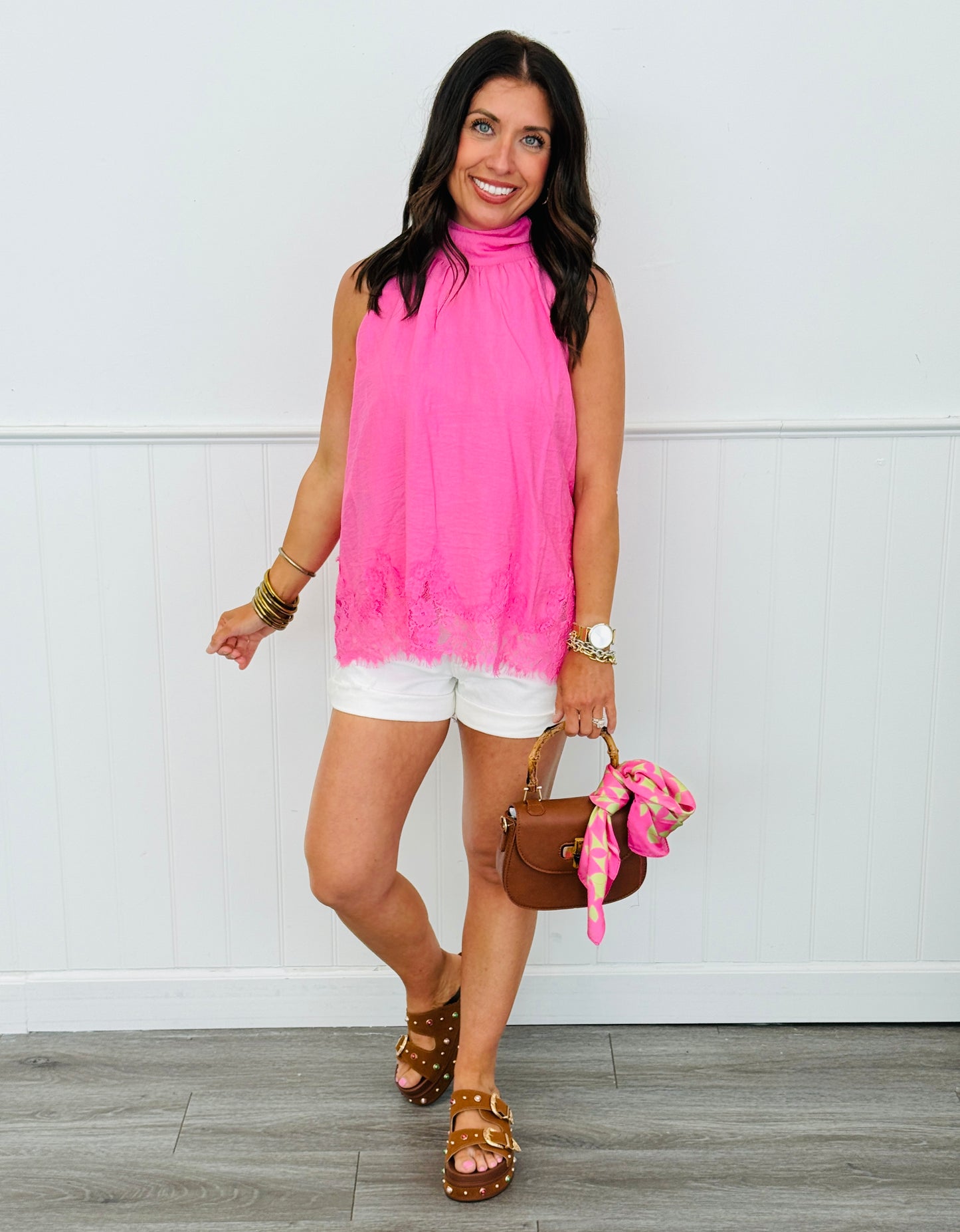 Back Trailing Tie Sleeveless Blouse (Reg.)-2 Colors