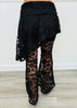 Black Lace Asymmetric Skirt Layered Over Flare Pants (Reg. & Plus)