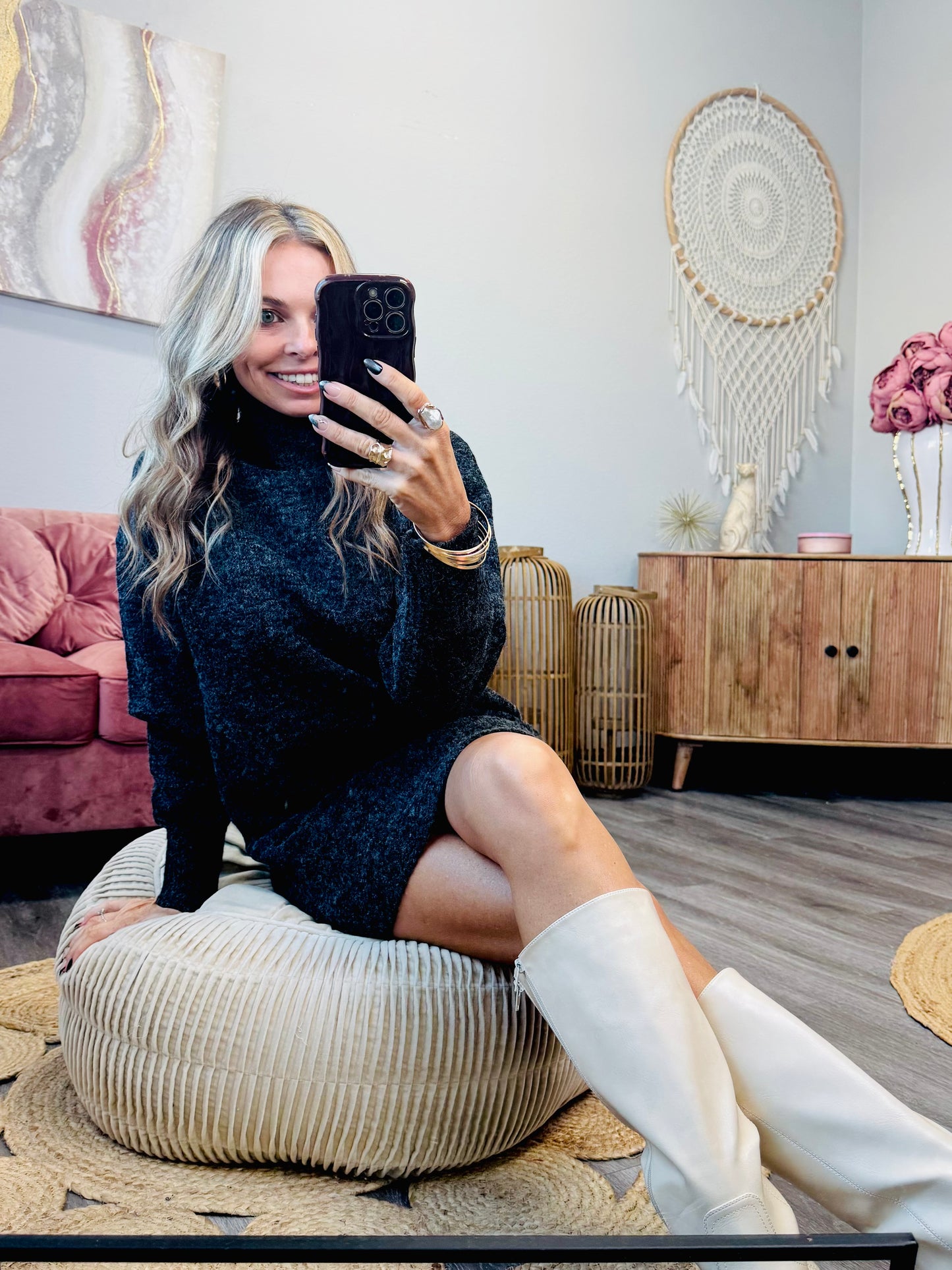 Black High Neck Mini Sweater Dress (Reg.)