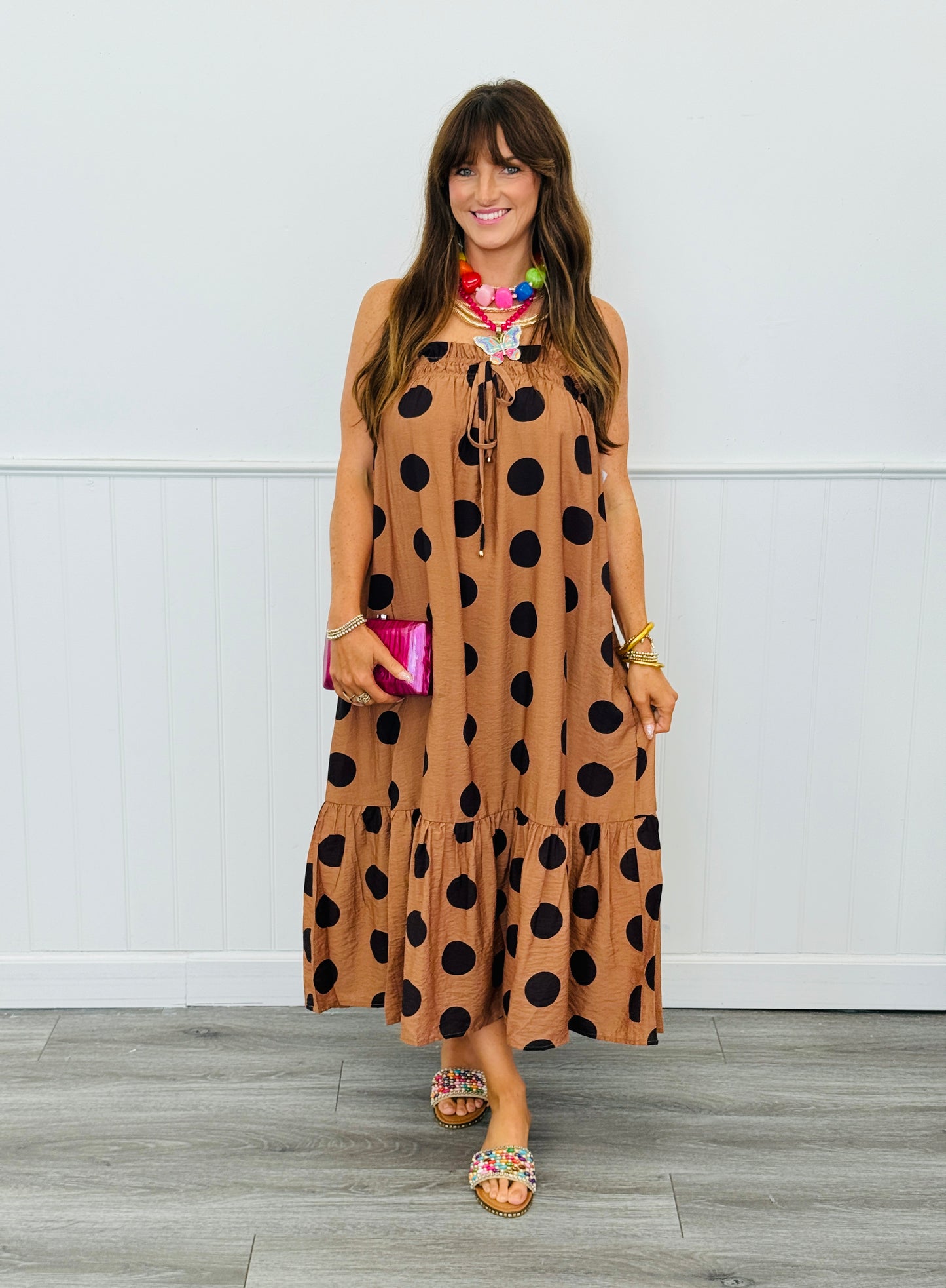 Toast Polka Dot Strappy Midi Dress (Reg.)