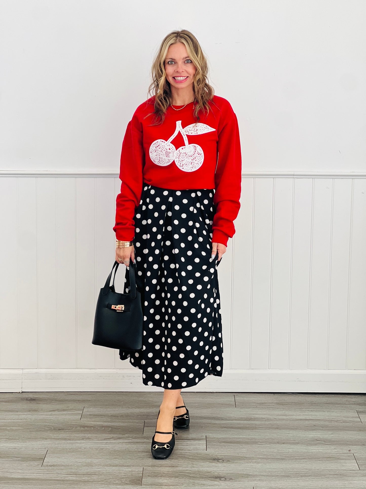 Red Cherry Lace Sweatshirt (Reg. and Plus)