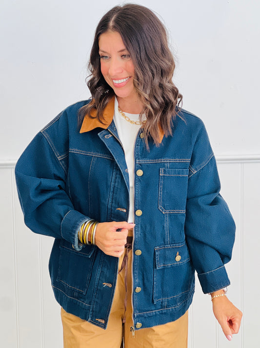 Indigo Contrast Collar Jacket (Reg.)