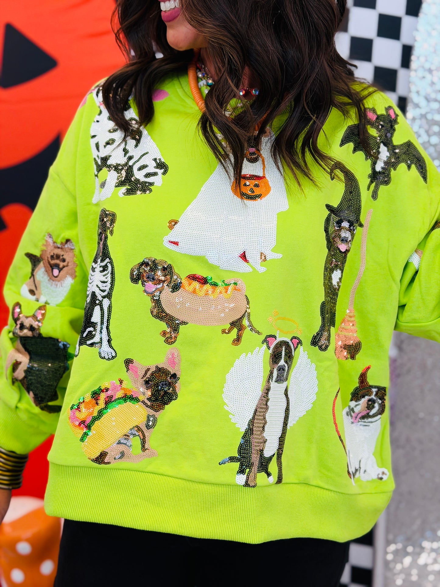 Queen Of Sparkles Lime Green Halloween Dogs Sweatshirt (Reg. and Plus)