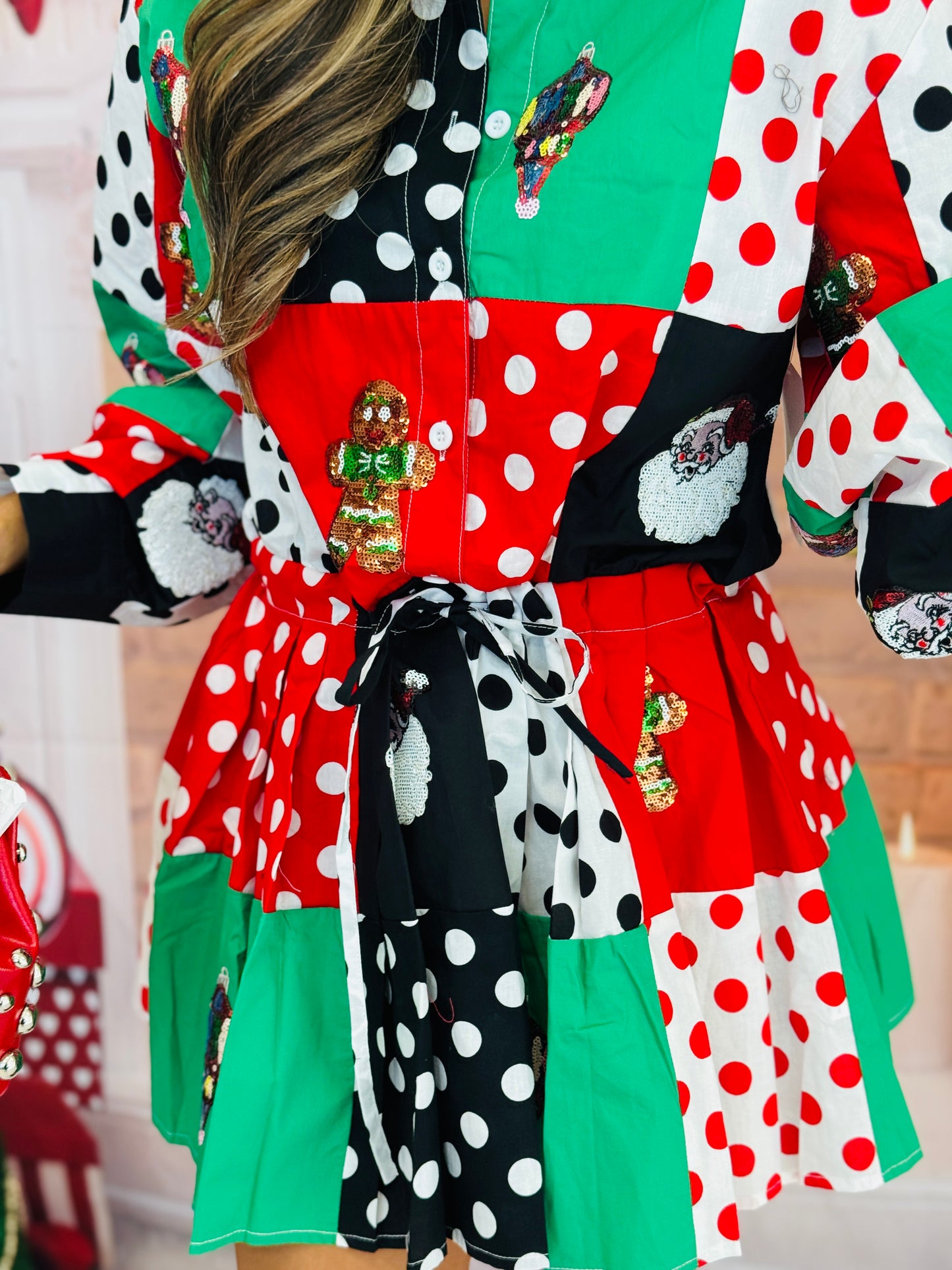 Queen Of Sparkles Colorblock Polka Dot Christmas Icon Mini Dress (Reg. & Plus)