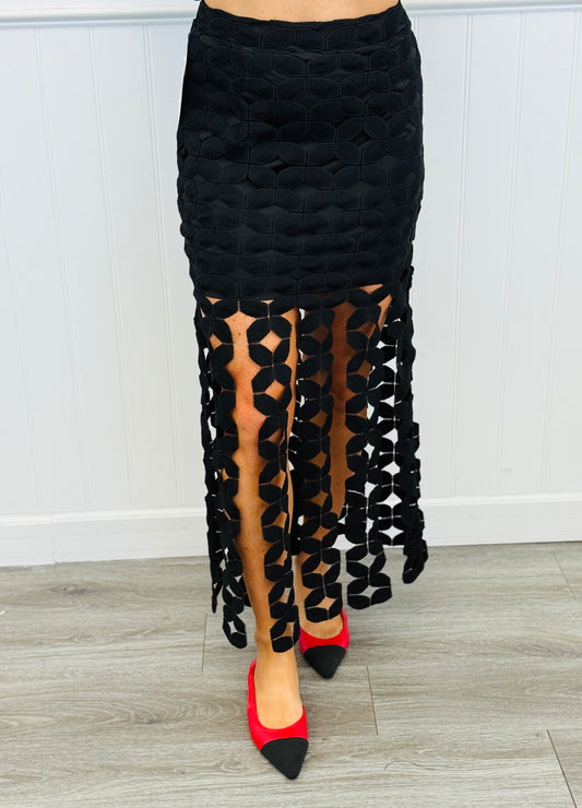 Black Crochet Geometric Maxi Skirt (Reg & Plus)