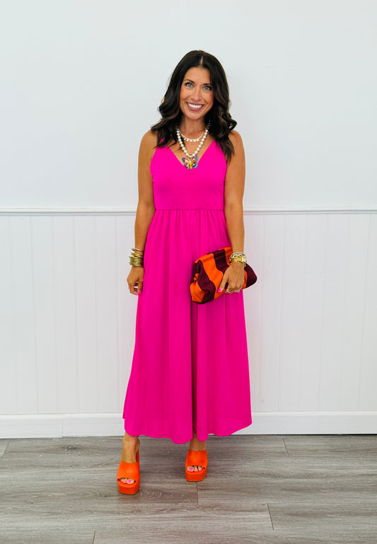 Hot Pink V-Neck Spaghetti Strap Jumpsuit (Reg.)