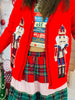 Red Nutcracker Embroidered Button Up Cardigan (Reg. and Plus)