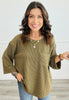 Andree Ribbed 3/4 Sleeve Oversized Top (Reg. & Plus)- 8 Colors