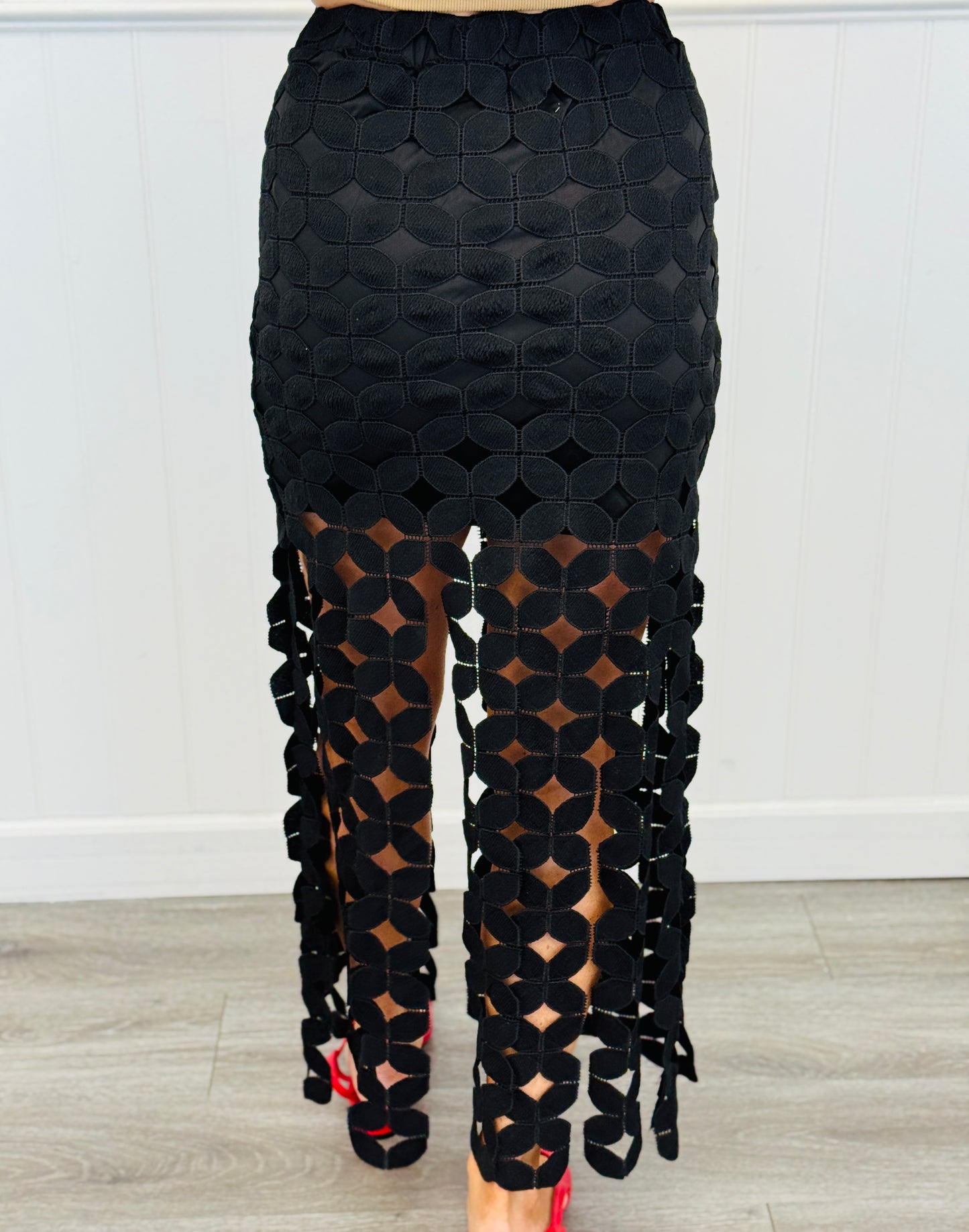 Black Crochet Geometric Maxi Skirt (Reg & Plus)