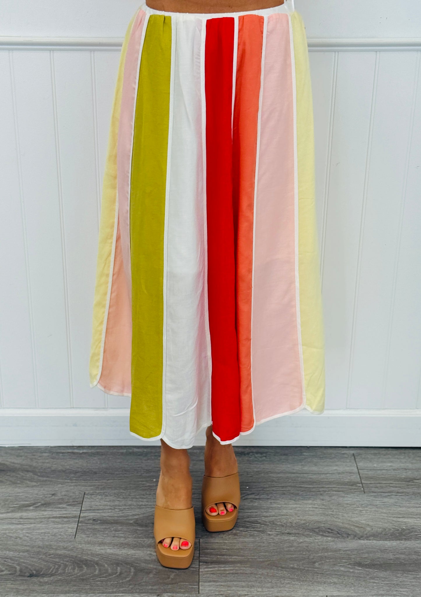 Cream Multi Color Block Midi Skirt (Reg.)