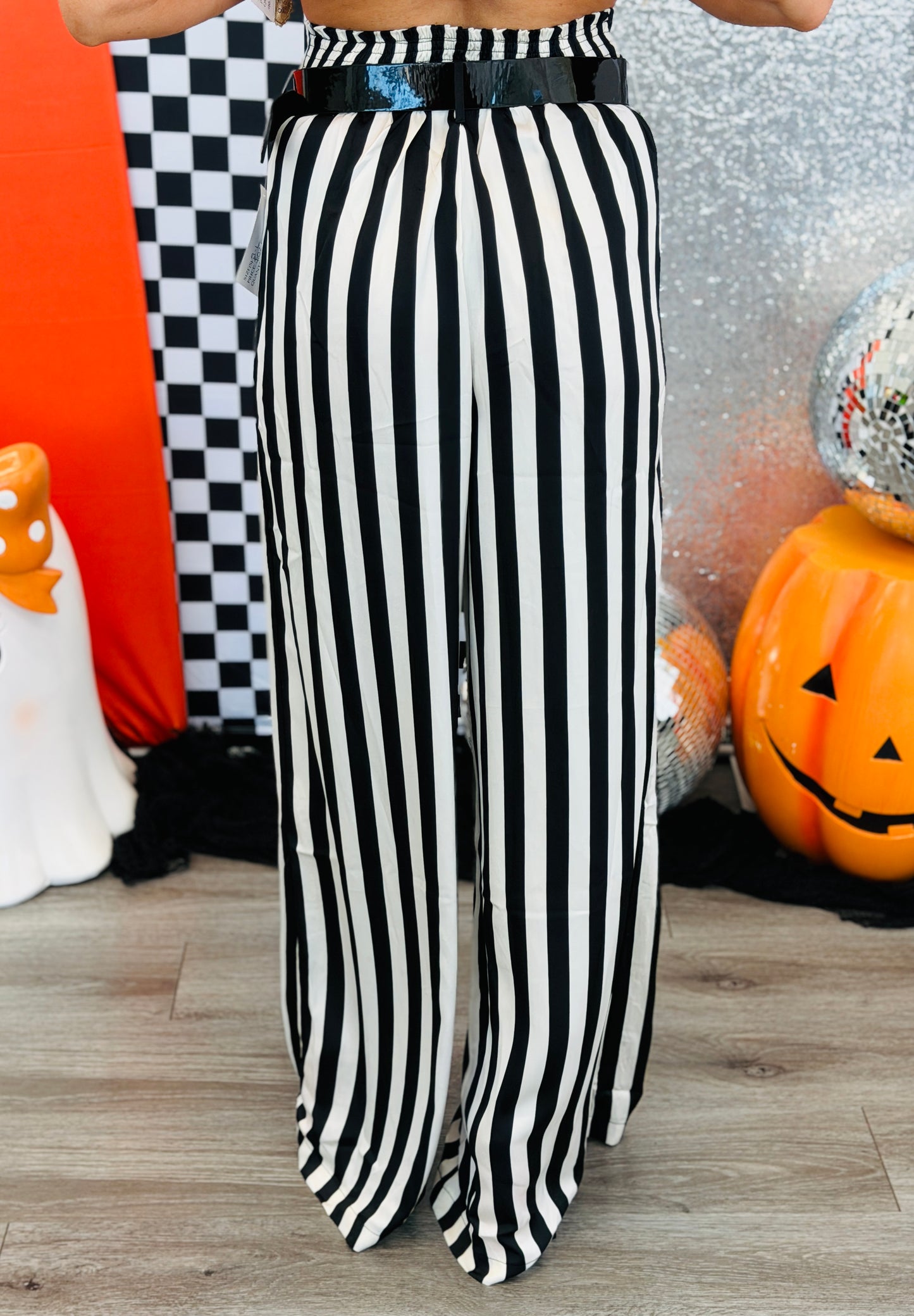 Black/White Stripe Belted Pants (Reg.)