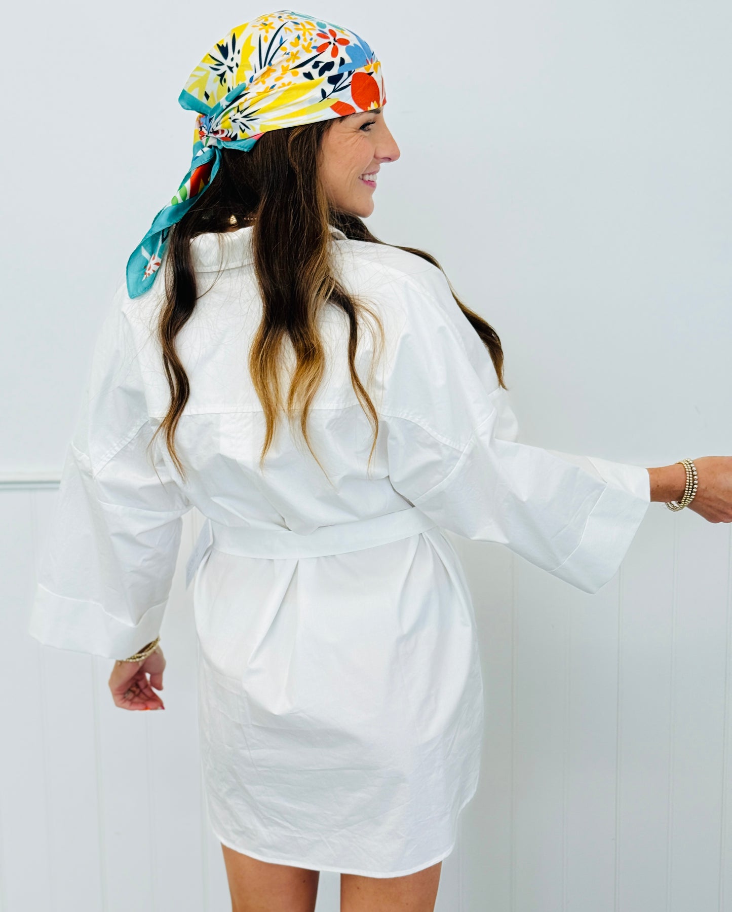 Off White Button Down Mini Shirt Dress (Reg. and Plus)