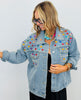 Light Denim Studded Jewels Button Up Jacket (Reg & Plus)