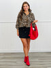 Leopard Billowy Button Down Blouse (Reg. and Plus)