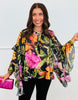 Black Multi Floral Ruffle Sleeves Blouse (Reg. and Plus)