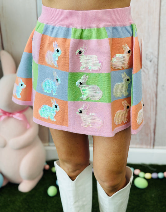 Queen Of Sparkles Pastel Colorblock Easter Bunny Knit Skirt (Reg. and Plus)
