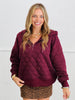 Dark Cherry Quilted Quarter Zip Up Hoodie Jacket (Reg.)