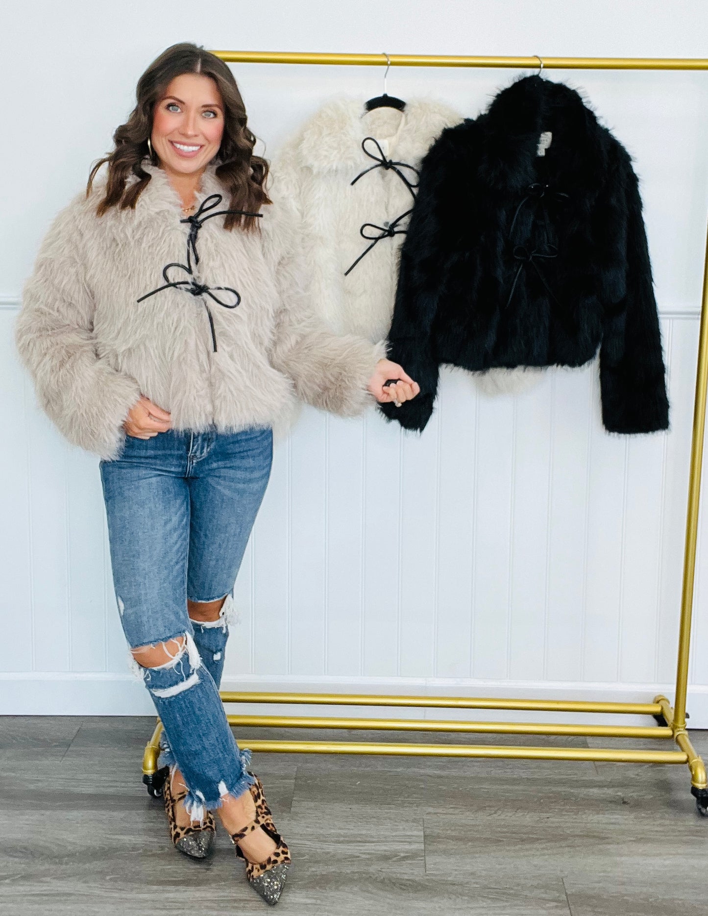 Faux Fur Self Tie Jacket (Reg.)- 3 Colors