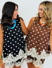 Sleeveless Scallop Lace Trim Polka Dot Top (Reg.) - 2 Colors